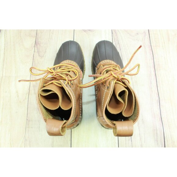 LL Bean Brown Leather Lace Up Round Toe 8" Unlined Ankle Duck Boots Size 7 M - Picture 7 of 10